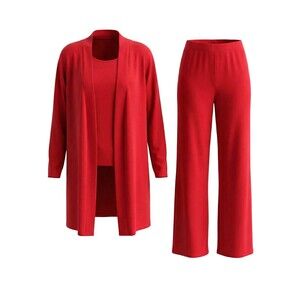 Ovvababy 3‑Pc Minimalist Outfit Womens Plus 2XL Red Jacket, Popover Top & Pants
